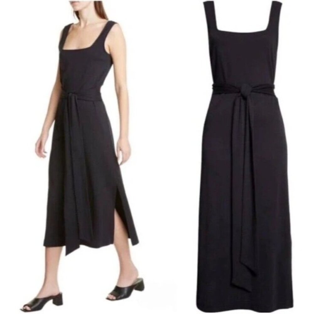 Vince Women's 100% Pima Cotton‎ Square Neck Midi Belted Dress Size XS NWT